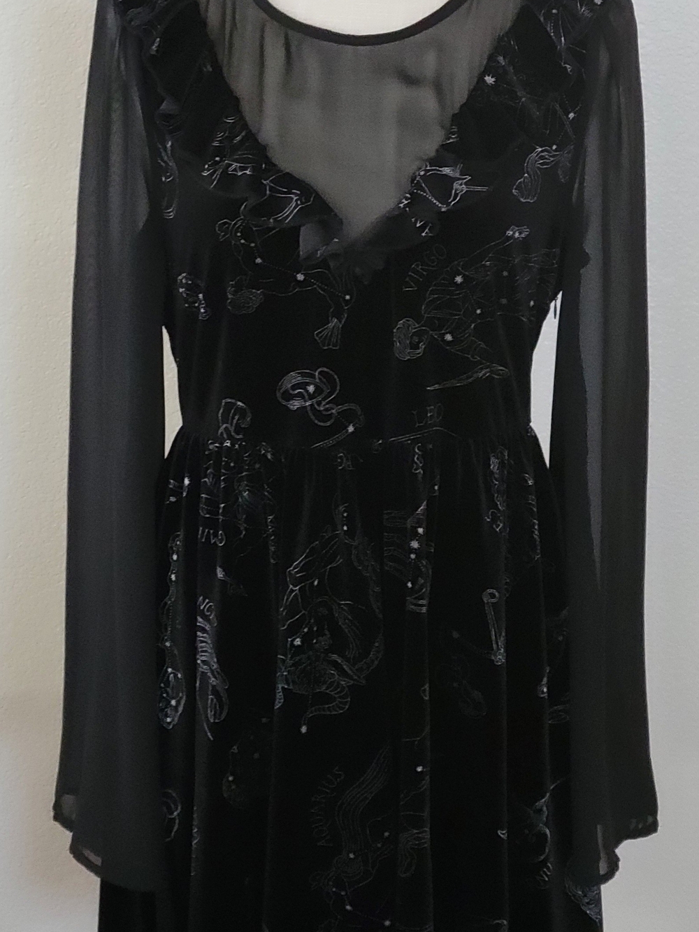Disturbia Zodiac Velvet Mesh Bell Sleeve Goth Mini Dress M US 8